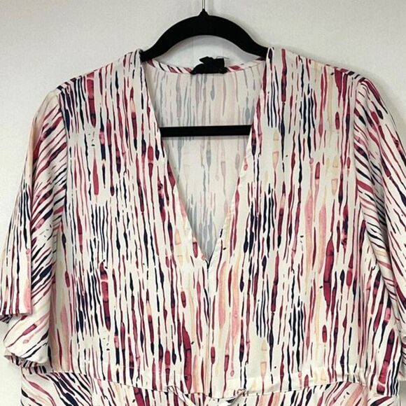 Heyson Blouse Womens Small Pink White Tie Dye Tie Front Short Sleeve V Neck - Picture 2 of 9